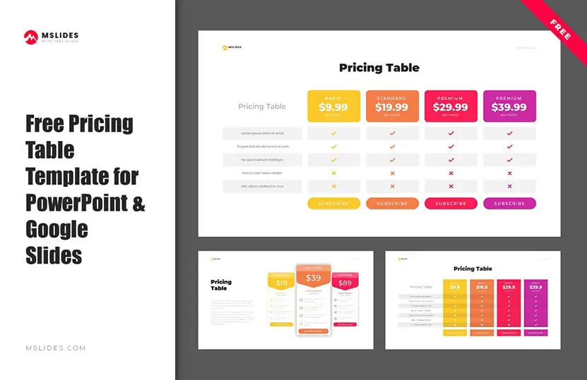 Cover - pricing table template powerpoint