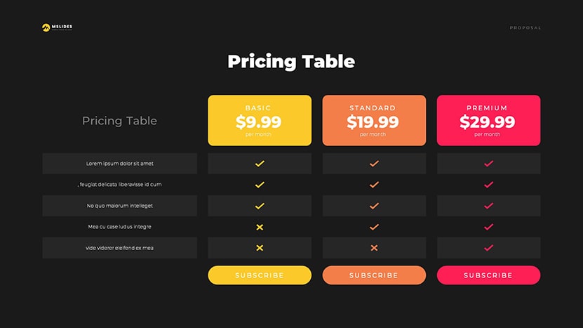 Pricing Table Template slide dark 01