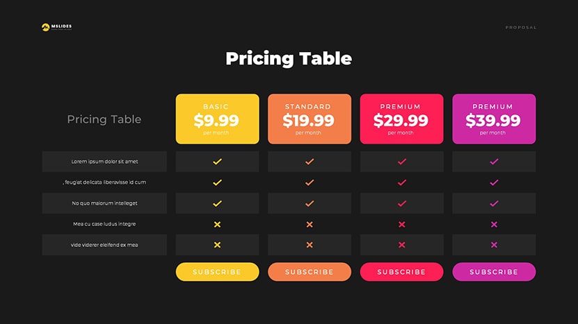 Pricing Table Template slide dark 02