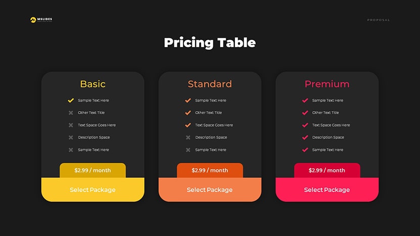 Pricing Table Template slide dark 04