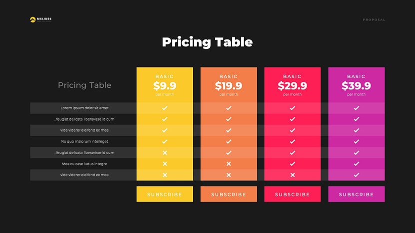 Pricing Table Template slide dark 07