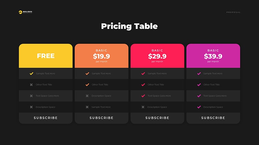 Pricing Table Template slide dark 08