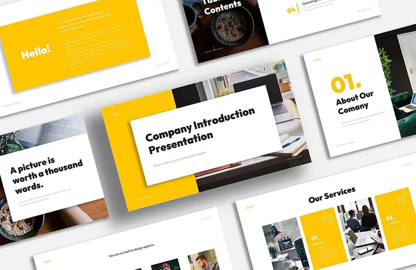 This is the cover image of the company introduction PPT template and Google Slides Theme.
