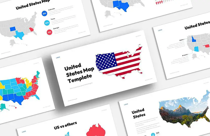 This is the cover image of the United Sates Map PowerPoint and Google Slides Infographics Template.