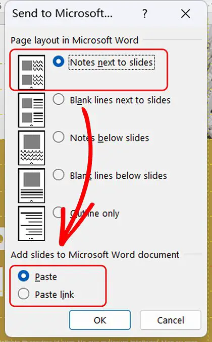 Settings for creating handouts