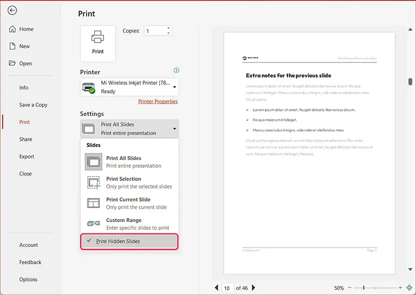 Screenshot 16 - print hidden slides