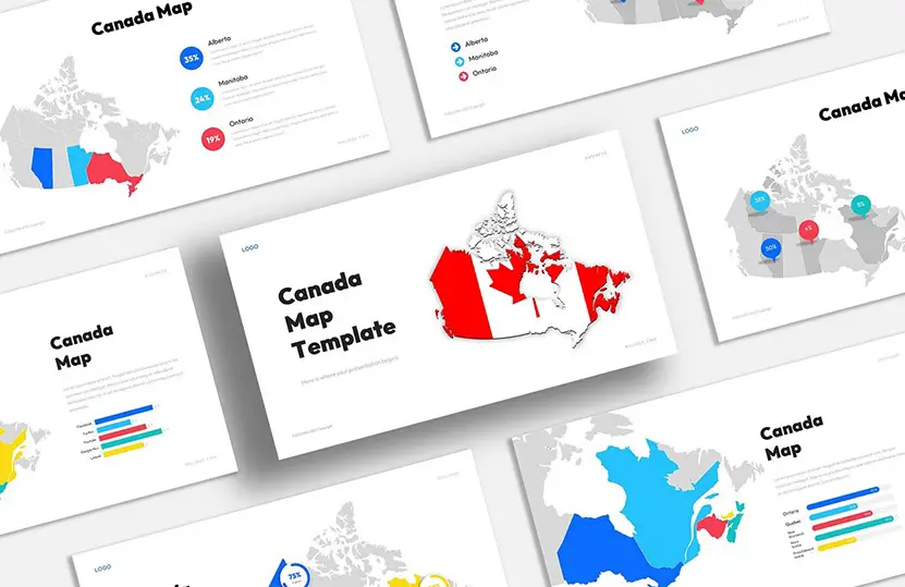 This is the cover iamge of these Canada map infographics for PowerPoint and Google Slides