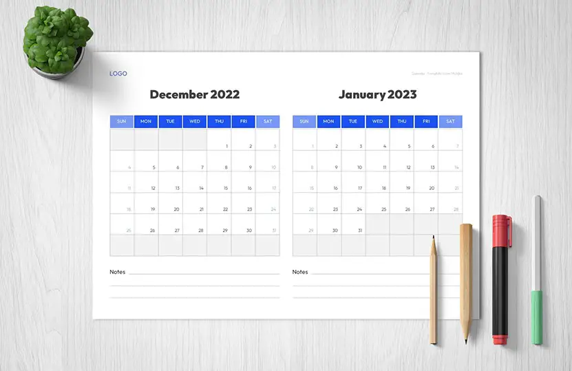 Cover of the December 2022 January 2023 Calendar Template