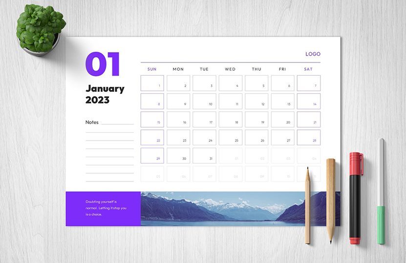 Cover of the January 2023 Calendar Printable Free Template for PowerPoint and Google Slides