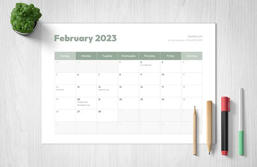 Cover of this blank February 2023 calendar template