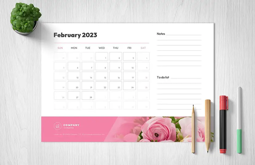 Cover of this free printable February 2023 Calendar template