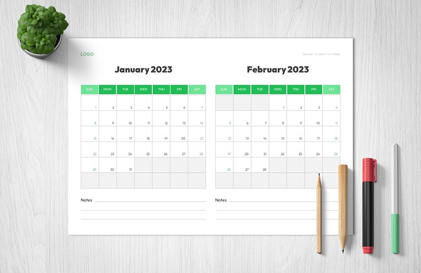 Cover of this January February 2023 Calendar Template