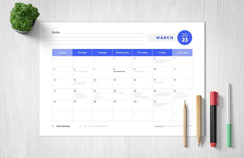 March 2023 Calendar with Holidays Free Download: PDF, PPTX, and Google Slides