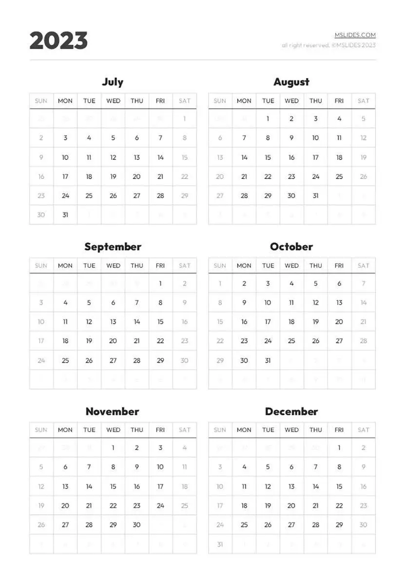 6 Month Calendar Printable Template for 2023 - MSLIDES