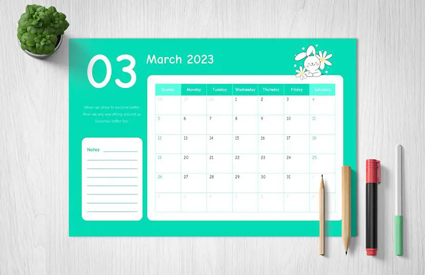 Cute March 2023 Calendar: Free Download Available in PDF, PPTX, and Google Slides Format