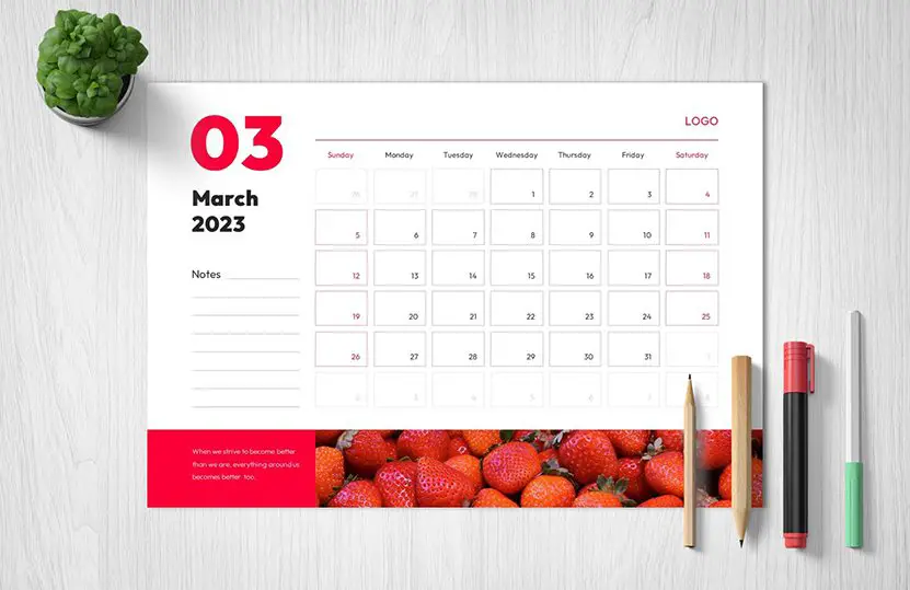 March 2023 Calendar. Printable Template Free Download in PDF, PPTX, and Google Slides Formats