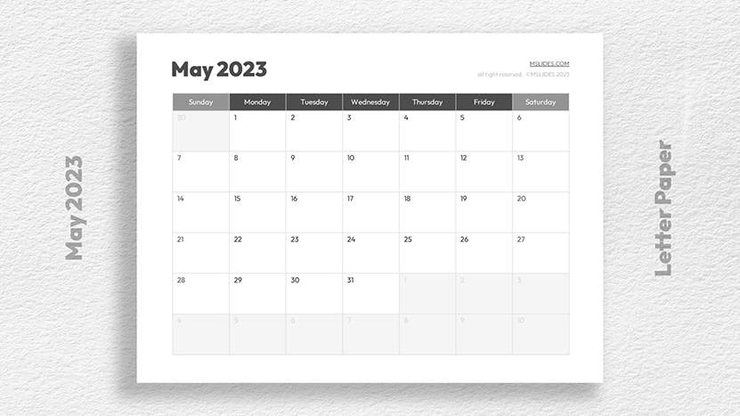 Blank May 2023 Calendar: Free Download in PDF, PowerPoint, and Google Slides Formats - Letter