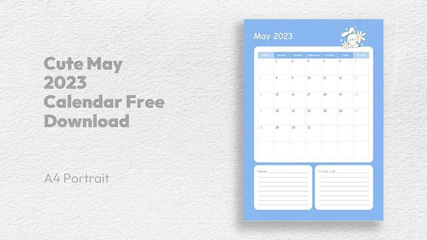 Cute May 2023 Calendar Free Download - A4 Portrait