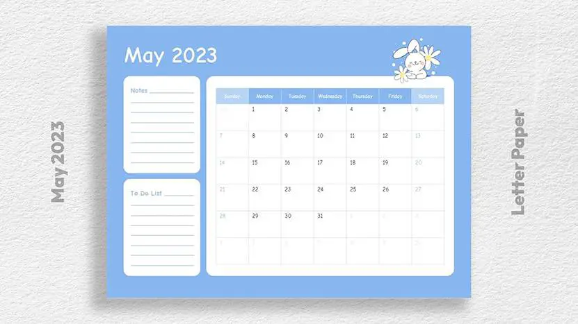 Cute May 2023 Calendar Free Download - Letter