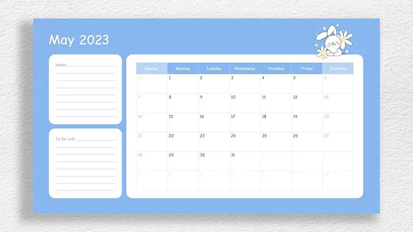 Cute May 2023 Calendar Free Download - Widescreen