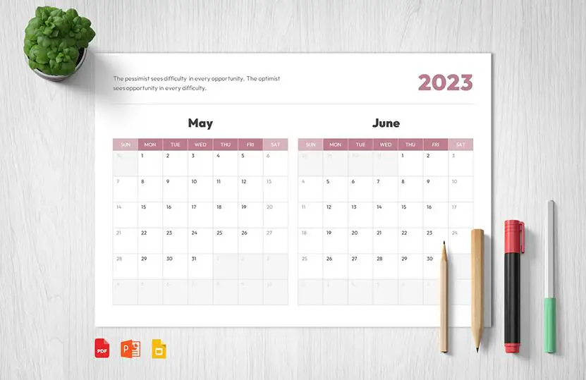 May and June 2023 Calendar: Free Download Available in PDF, PowerPoint, and Google Slides Formats