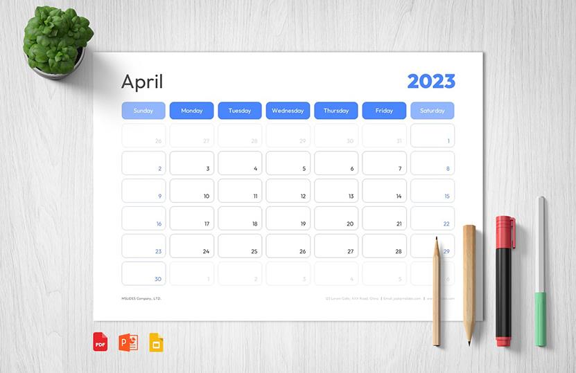 Printable April 2023 Calendar: Free Download Available in PDF, PowerPoint, and Google Slides Formats