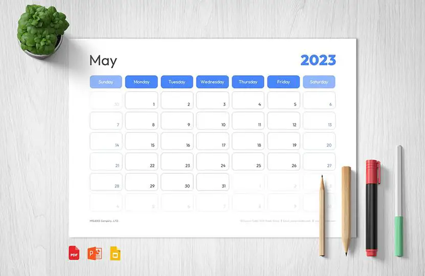 Printable May 2023 Calendar: Free Download Available in PDF, PowerPoint, and Google Slides Formats