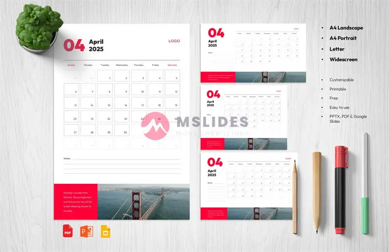 2025 Monthly Calendar PowerPoint Template - April