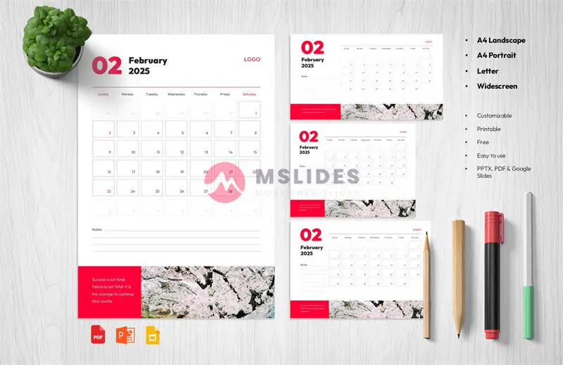 2025 Monthly Calendar PowerPoint Template - February