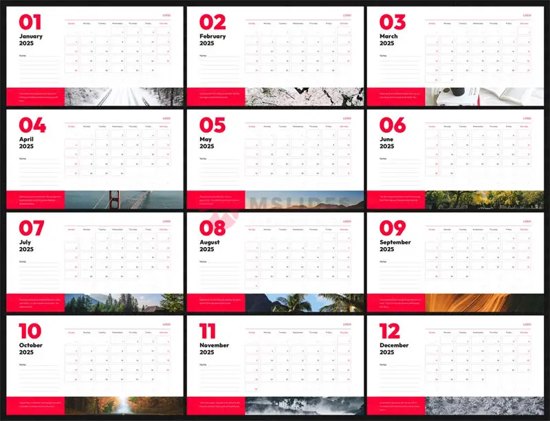 2025 Monthly Calendar Template – Widescreen