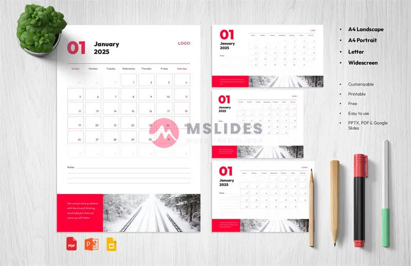 2025 Monthly Calendar PowerPoint Template - January