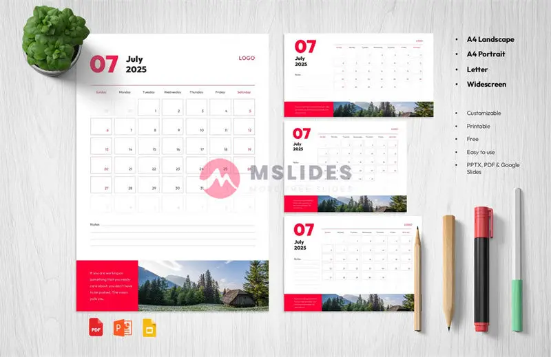 2025 Monthly Calendar PowerPoint Template - July