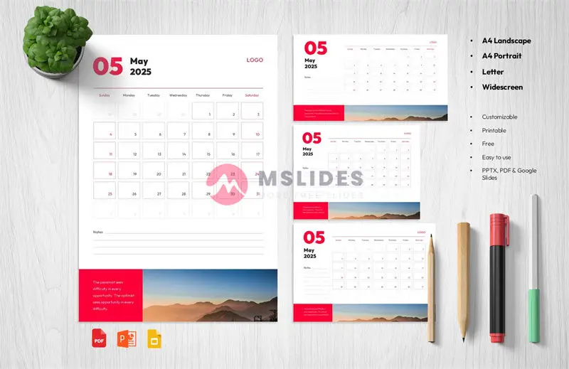 2025 Monthly Calendar PowerPoint Template - May