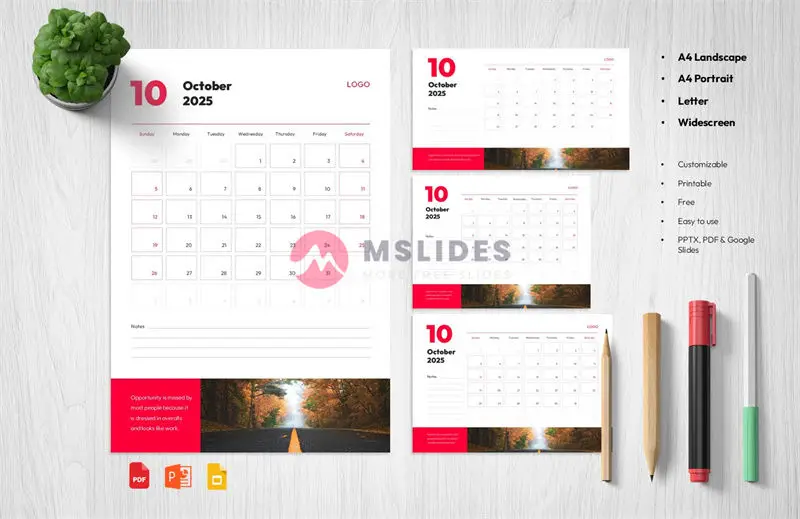 2025 Monthly Calendar PowerPoint Template - October