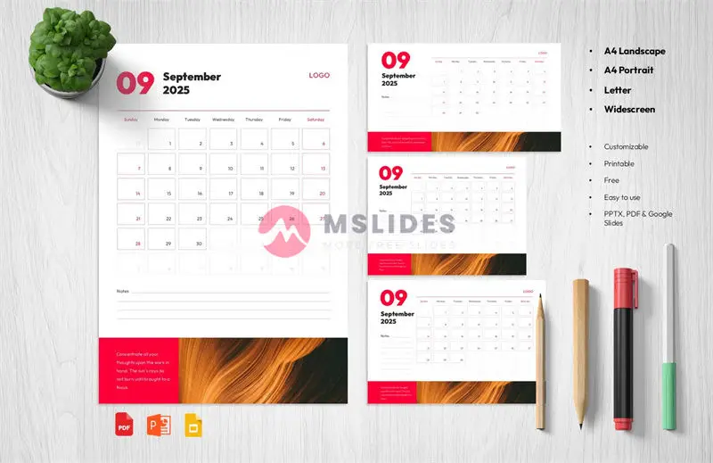 2025 Monthly Calendar PowerPoint Template - September